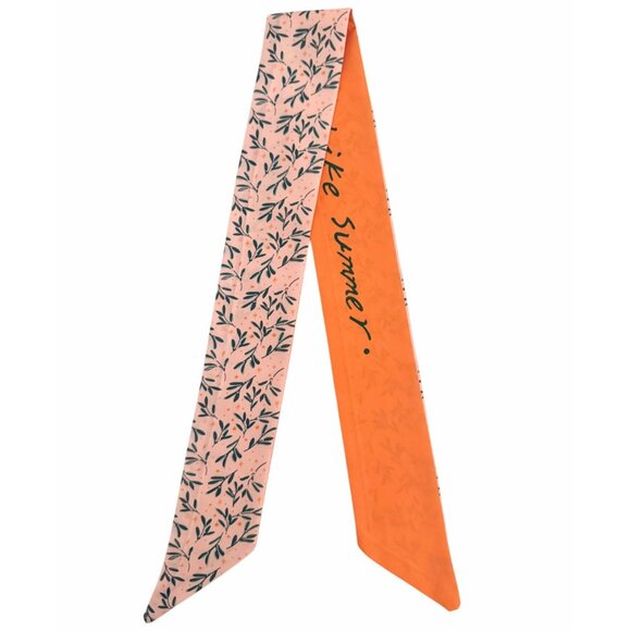 Slim Scarf Coral Olive Green Leaf 34in Two Sided Boho Artistic Retro No62 - Picture 3 of 14